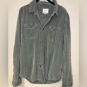 Mens Grey Corduroy Button Down